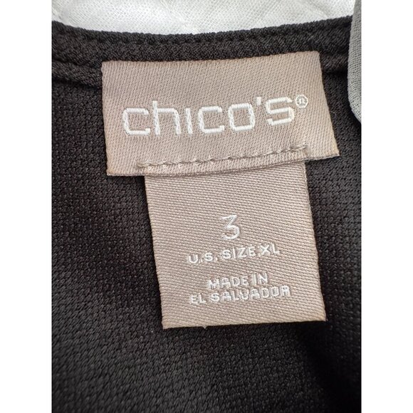 Chico’s Black&White 3/4 Bell Sleeve Blouse Bow Tie Back Detail Woman’s Sz 3 - Picture 4 of 8